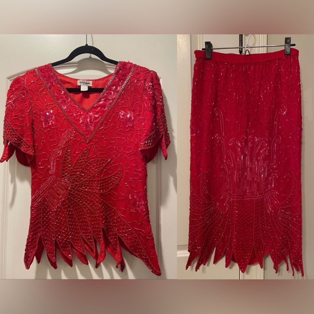 1980s Beaded Skirt & Top Set